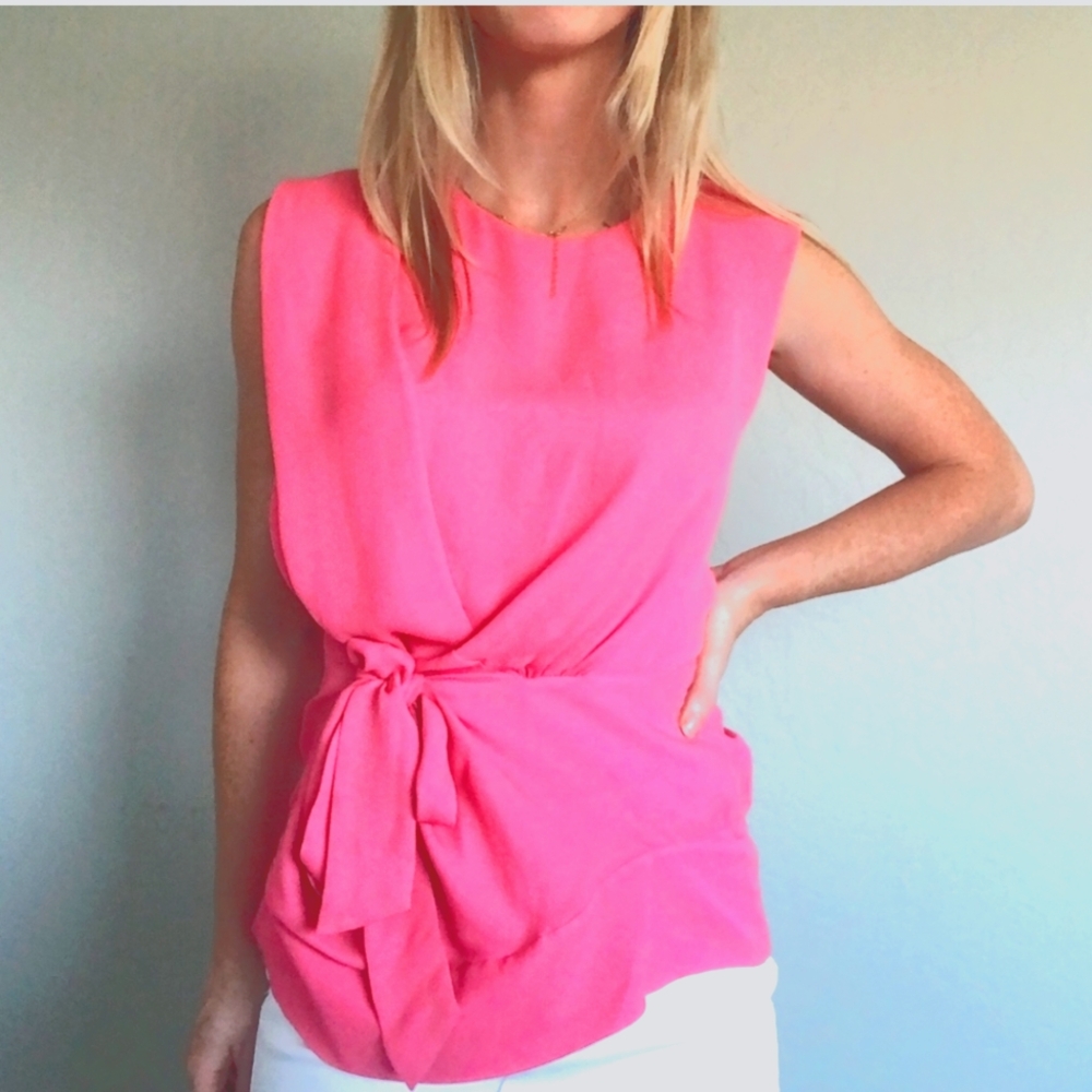Diane Von Furstenberg Silk Draped Front Tie Top Size 8
